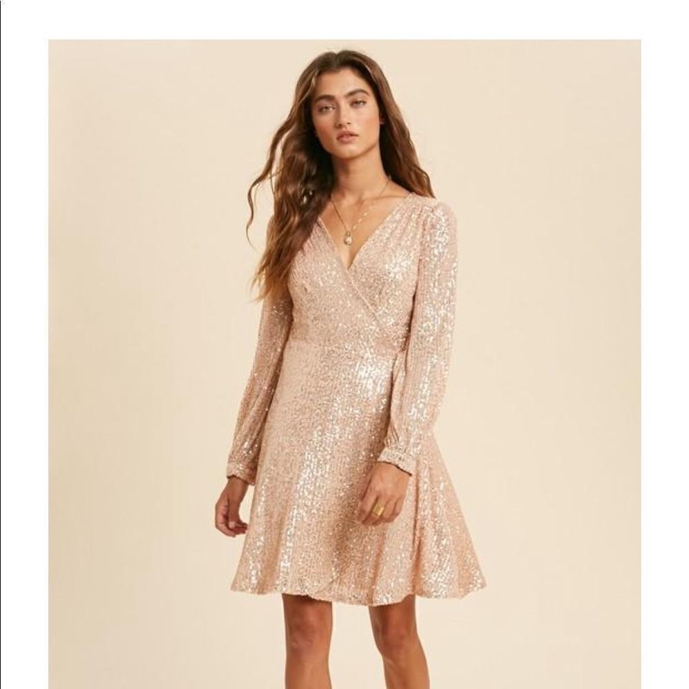 ✨ Sequin Rose Gold Wrap Dress✨